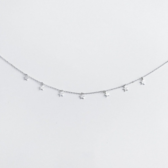 Shiny Silver Star Dangle Delicate Choker Necklace - Picture 3 of 5